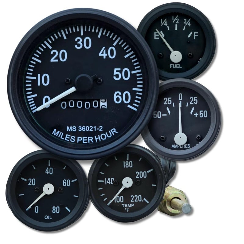 VR Autopedia Gauge Set for Willys Jeeps FD Speedometer Assembly 0-60 MPH Fits- 1946-1964 CJ-2A, 3A, 3B, M38, M38A1, MB GPW CJ2A CJ3A, CJ3B Millitary Trucks & Jeeps | GPW Black Bezels by - Image 1